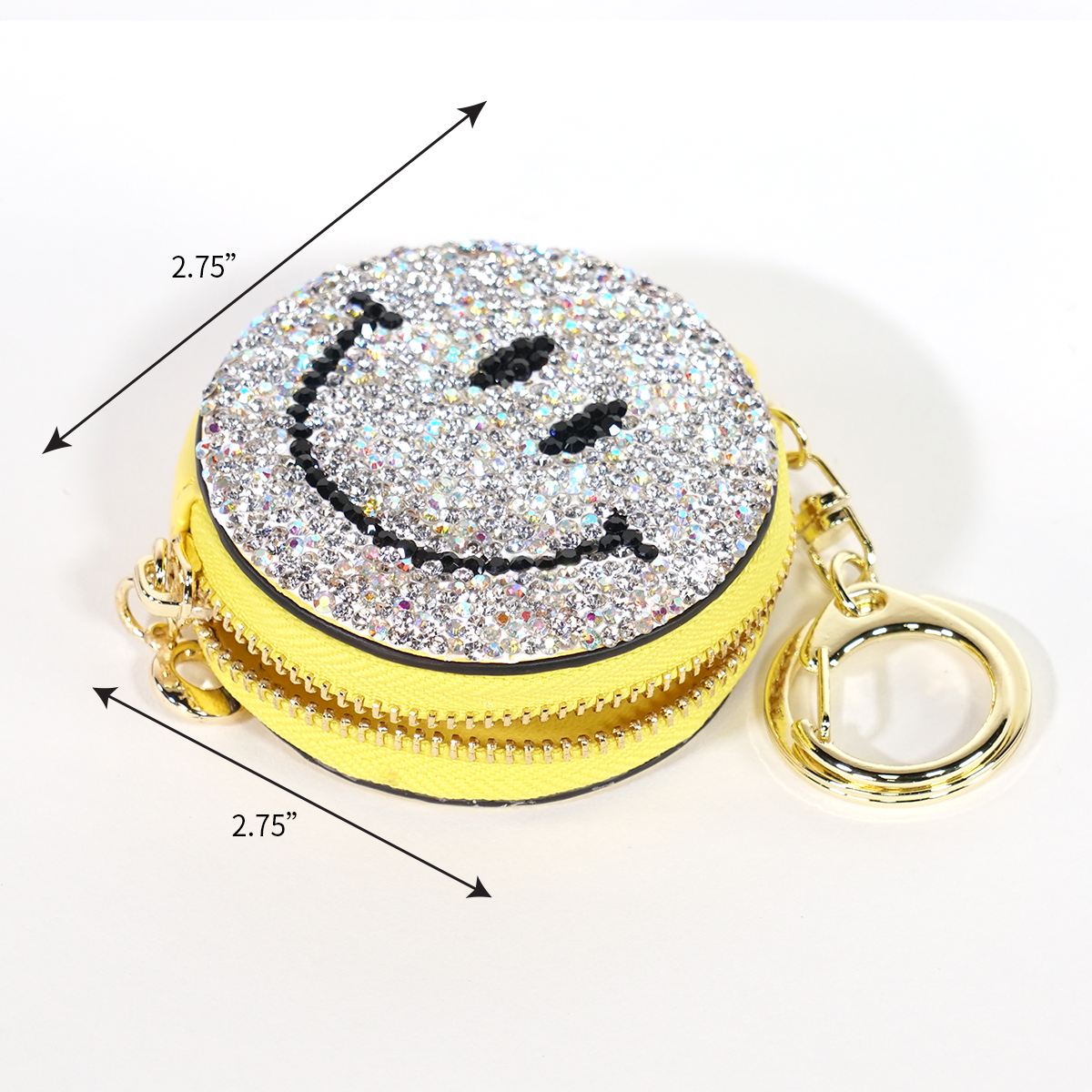 SMILING RHINESTONE WALLET KEY CHAIN-YELLOW