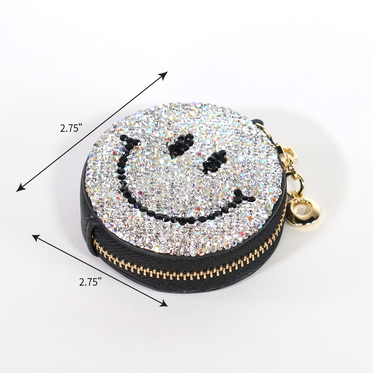 SMILING RHINESTONE WALLET KEY CHAIN-BLACK