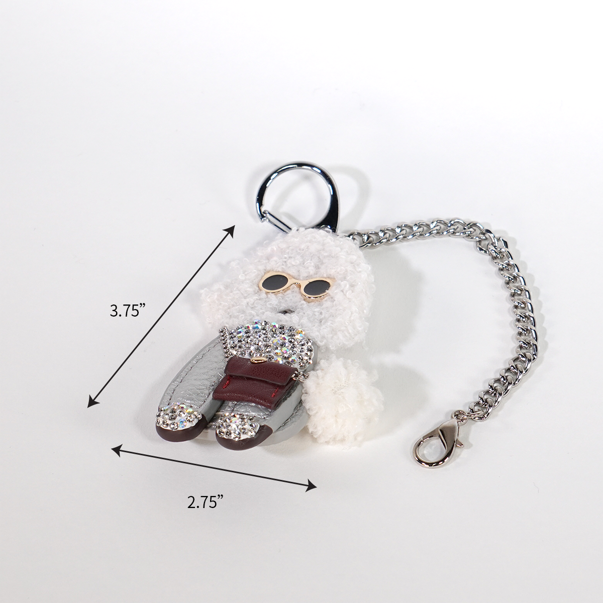 POODLE RHINESTONE KEY CHAIN-WHITE