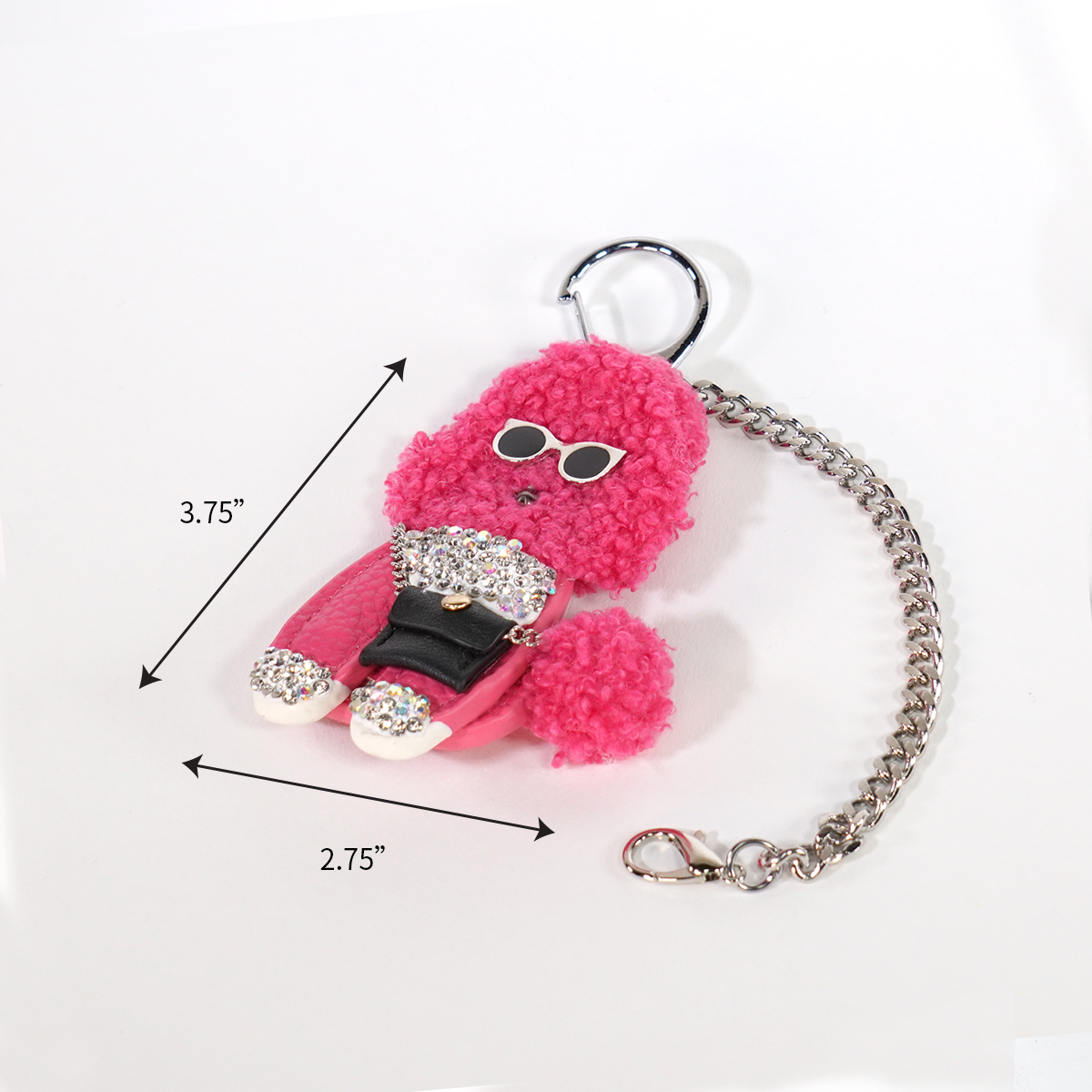 POODLE RHINESTONE KEY CHAIN-PINK