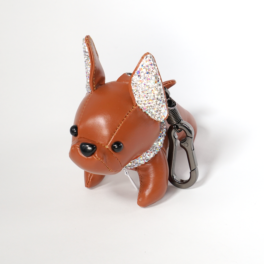 FRENCH BULLDOG RHINESTONE KEY CHAIN-BROWN