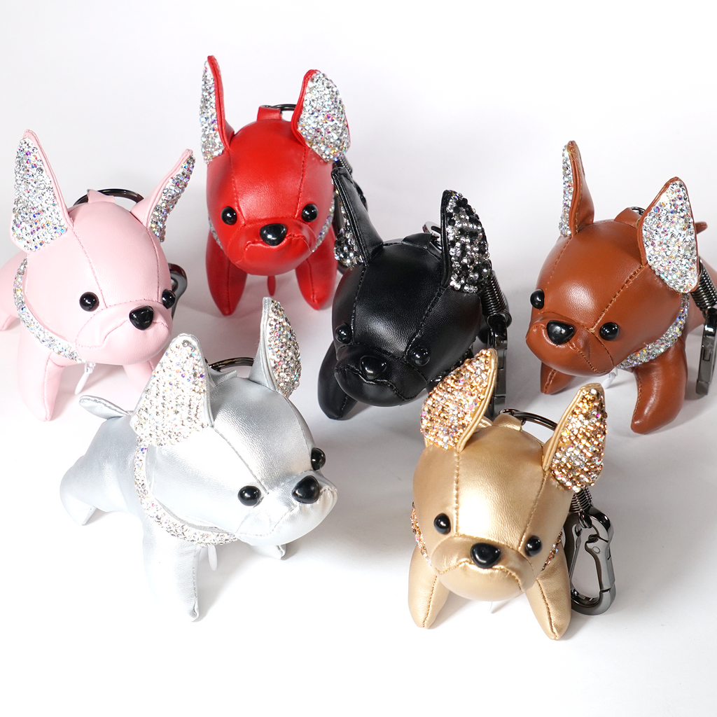 FRENCH BULLDOG RHINESTONE KEY CHAIN-BROWN