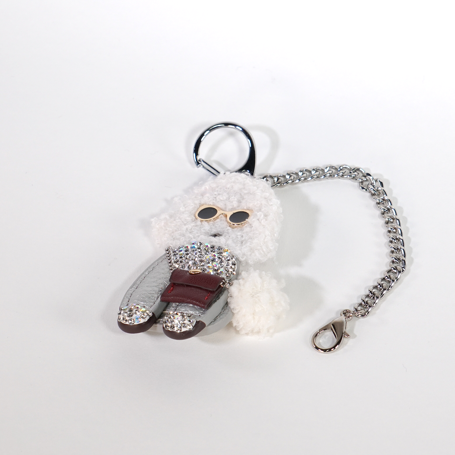 POODLE RHINESTONE KEY CHAIN-WHITE